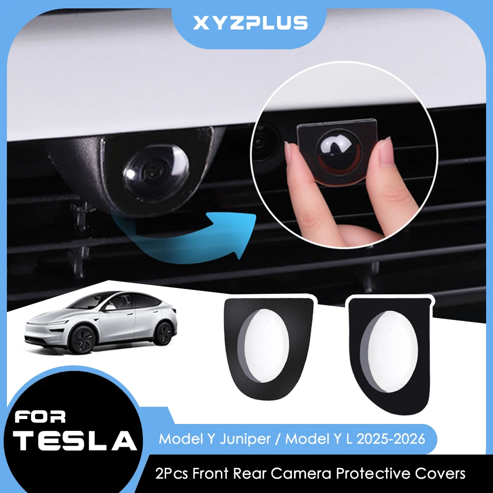 Фото Для Tesla Model Y Juniper YL 2025 2026: 2 шт. защитных накладок на линзы камер переднего и заднего бампера, устойчивых к царапинам и загрязнениям №1