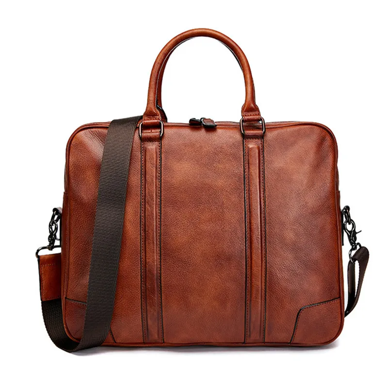 Vintage Cow Leather Briefcase For Men Genuine Leather Handbag Business Laptop Bag Male Luxury Shoulder Messenger Bag
