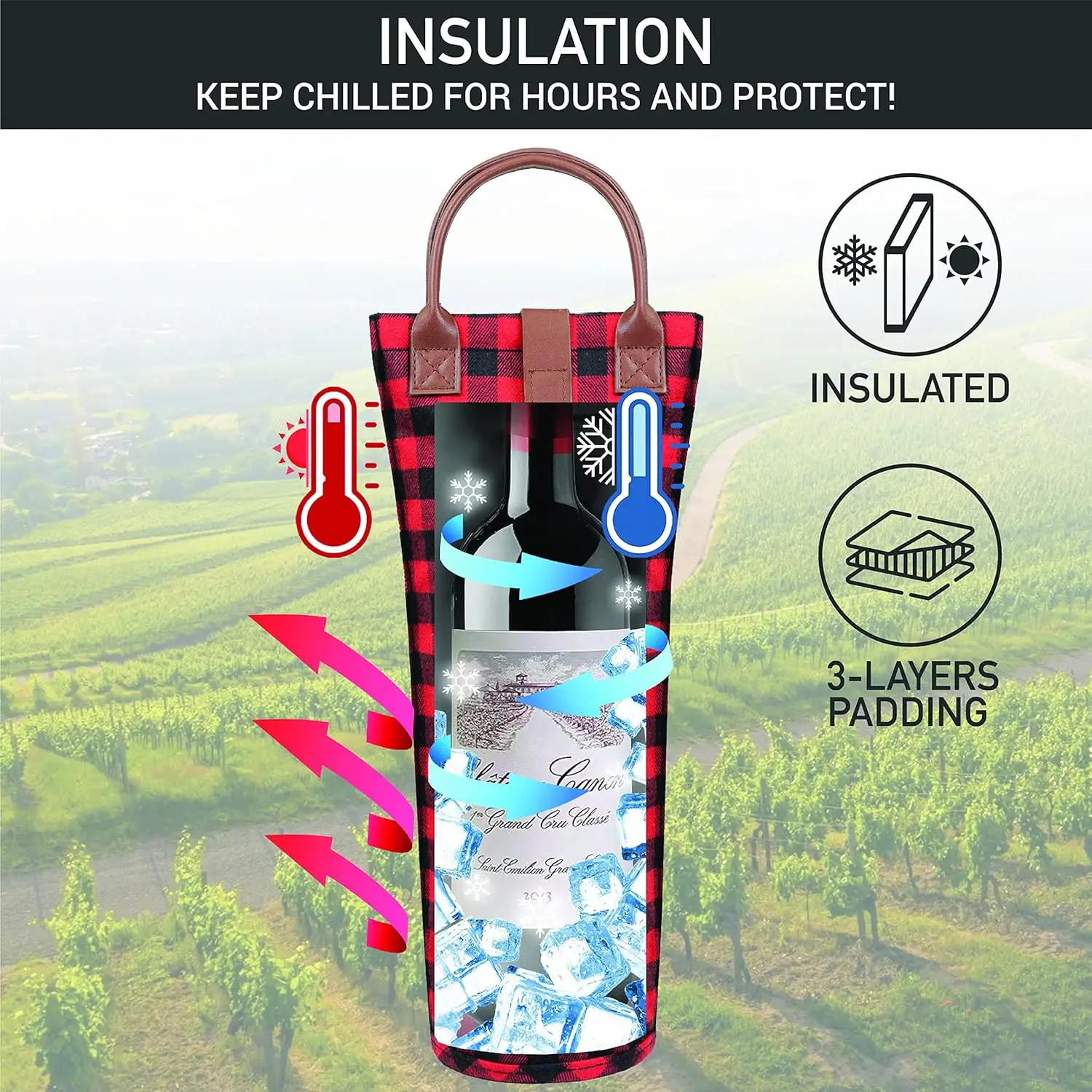 Фото Opux Wine Bag Сумка-переноска для одной бутылки, изолированная дорожная сумка-холодильник для вина для подарка на пляже для пикника, портативная с термоподкладкой One Bo №2