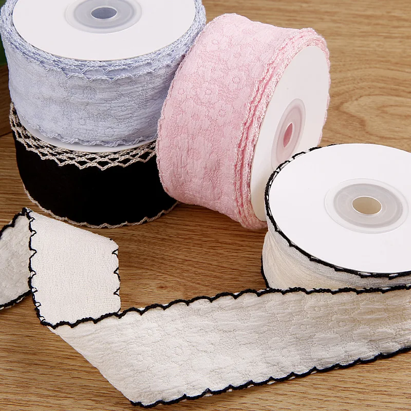 50 ярдов Цветочная шифоновая хлопковая лента с черным краем для самостоятельного