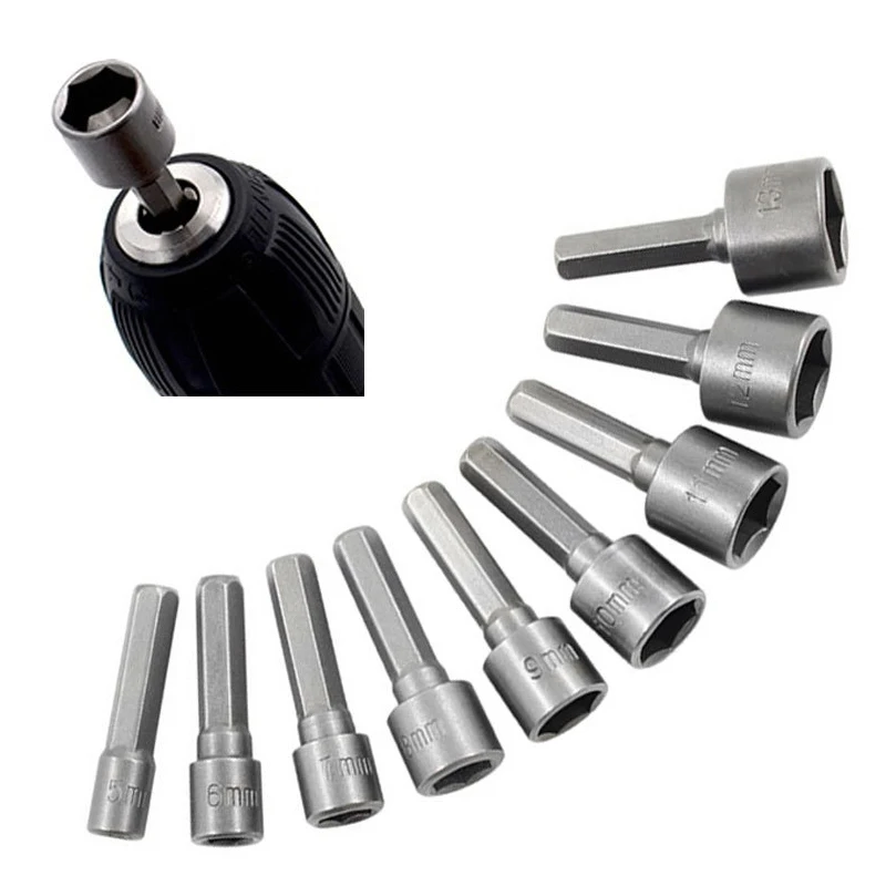 

9pcs/set Wrench 1/4" Screw Metric Driver Tool Set Adapter Drill Bit 5 To 13mm Hexagonal Shank Hex Nut Socket Screwdriver Wrench