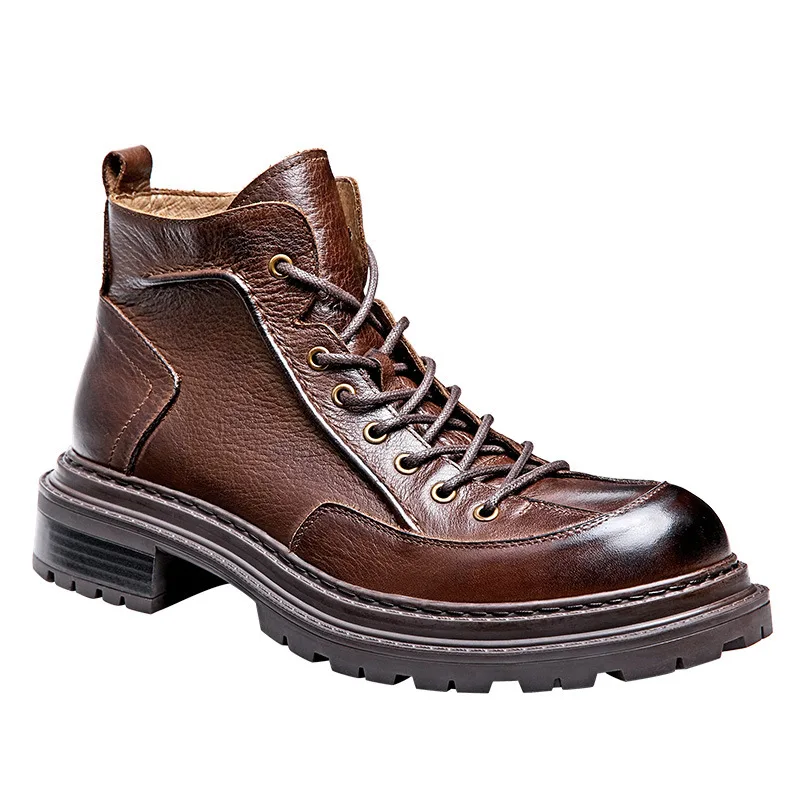 

Combat Boots Autumn Winter Ankle Boots Cowboy Boots Mens Cowhide Handmade Fashion Men Boots Genuine Leather British Retro