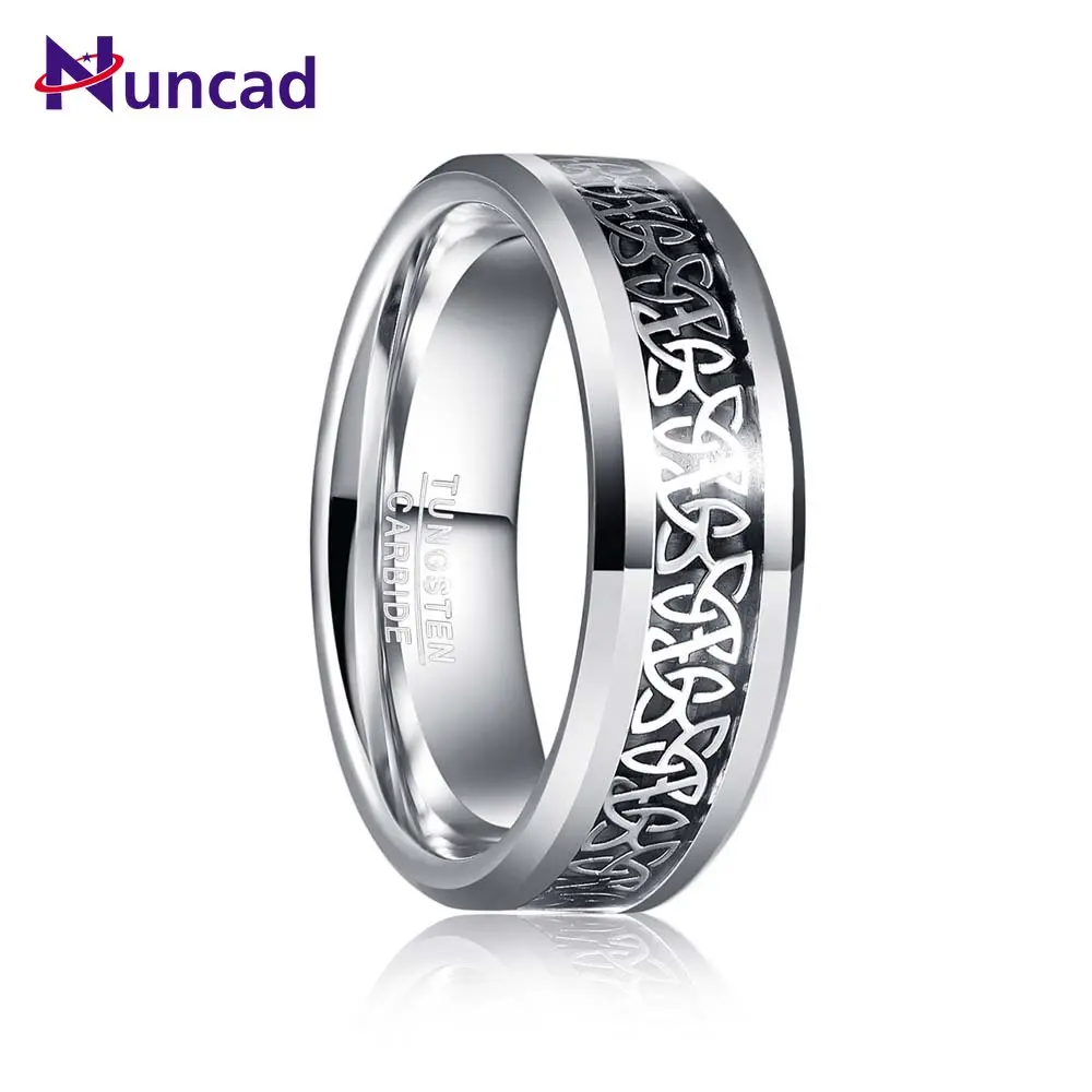 

NUNCAD 8mm Celtic Knot Sliver Tungsten Steel Ring Fashion Wedding Rings for Men Best Gift Size 7-14