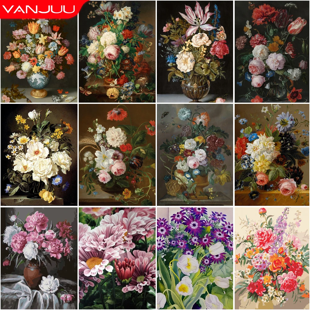 

Flowers 5D Diamond Painting Vintage Court Flowes DIY Diamond Painting Mosaic Full Drill Diamond Embroidery Painting Home Decor