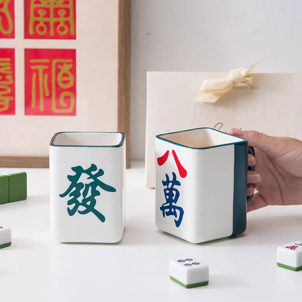 

Mahjong Modeling Good Luck Ceramic Cup Personalized Creativity Chess and Card Room Mug China-Chic New Year Gift Coffee Cup