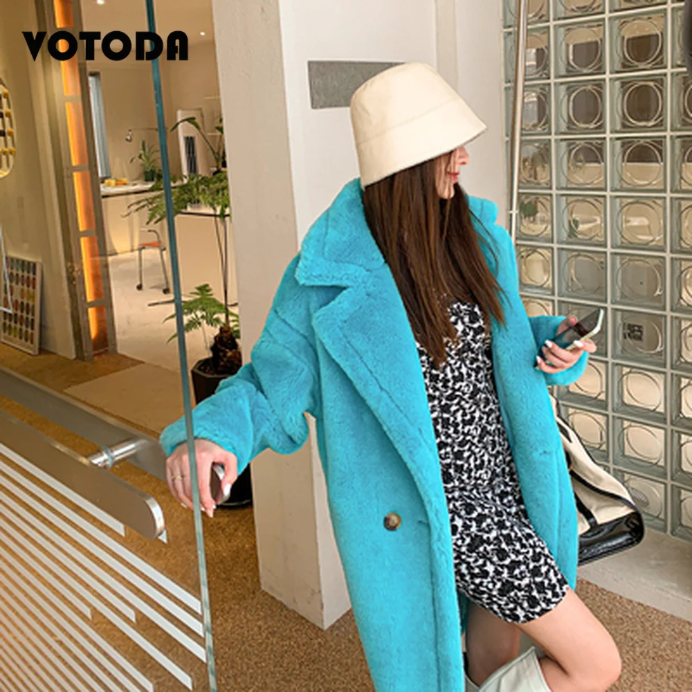 Women Long Fur Coat Teddy Bear Jacket Fluffy Lamb Wool Coats Winter Oversized Thick Warm Fur Overcoat Turn Down Collar Jackets