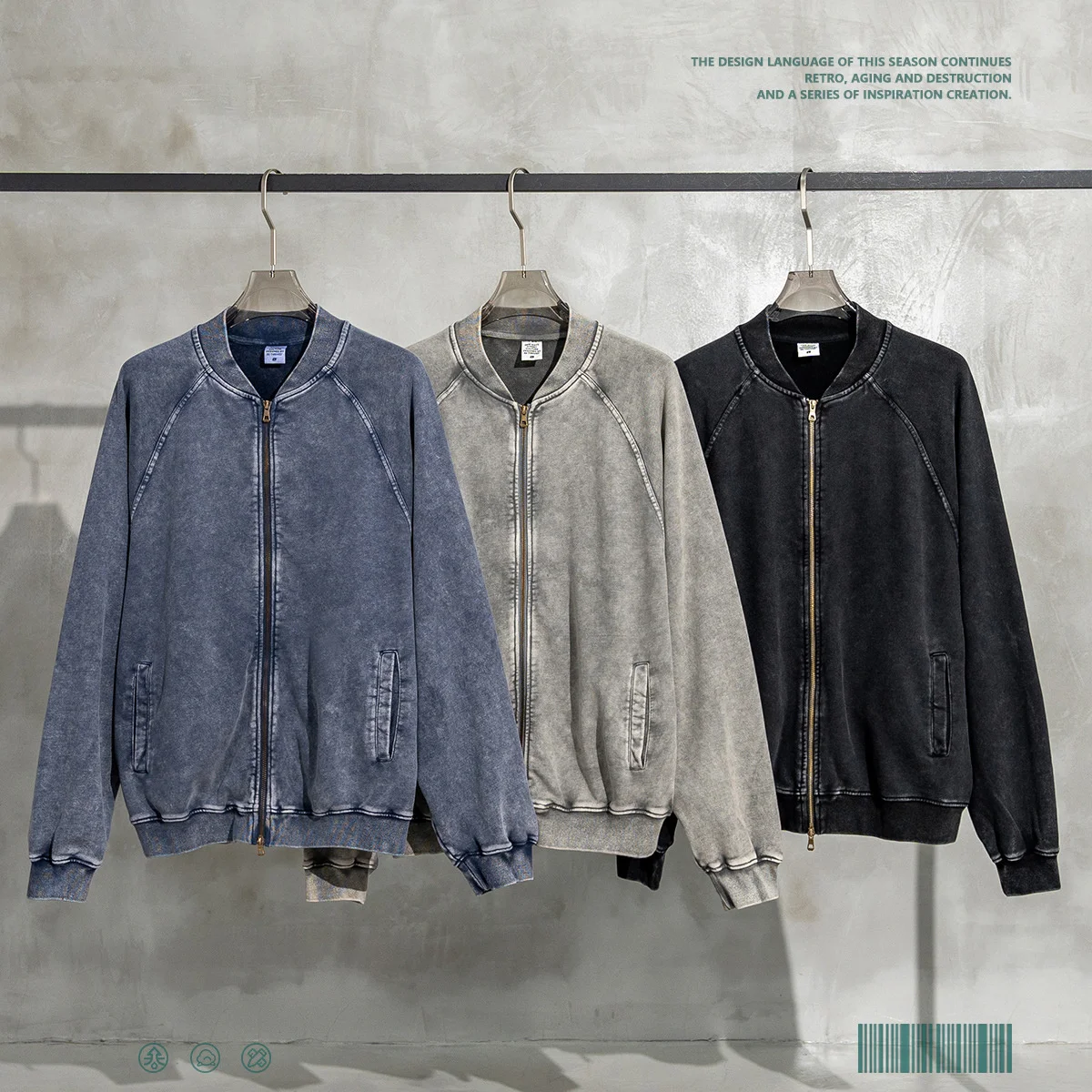 

Wash double zipper sleeve jacket