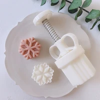 1 set moon cake mold 3d snowflake shape 50g hand pressure plunger pastry diy baking tool winter festival party decoration tools