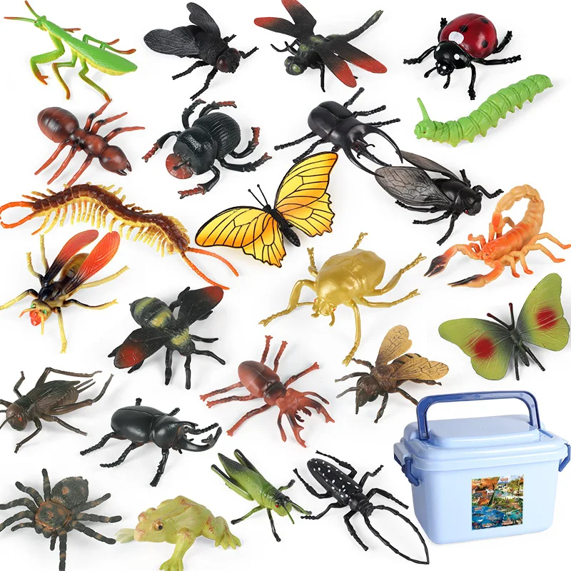 

Simulation wild insect animal model set storage box frog mantis grasshopper butterfly seven star ladybug dragonfly model toy