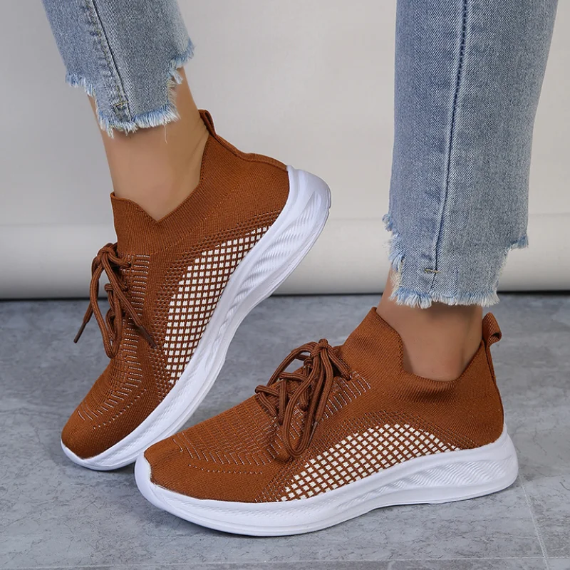 

FANAN Breathable Mesh Sneakers for Women Mix Color Soft Sole Lace-Up Flats Woman Autumn 2023 Non-Slip Casual Shoes Plus Size 43