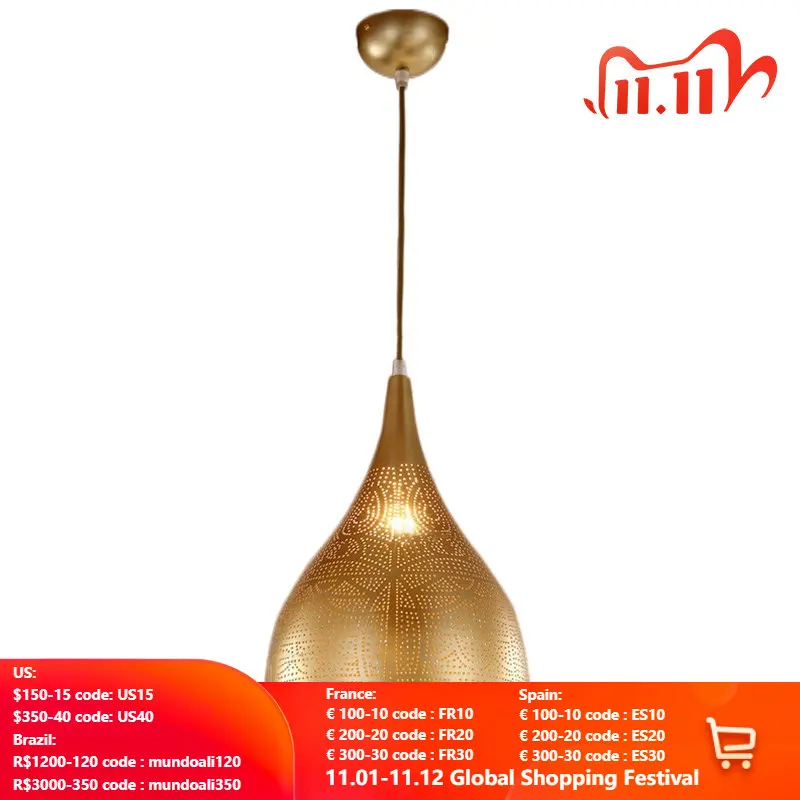 

SANDYHA Modern Arabian Style Led Pendant Lights Iron Gold Black Silver Hanging Lamp Restaurant Dining Room Bar Indoor Lighting