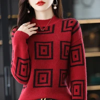half turtleneck pure wool sweater womens thickened loose knitted pullover autumn winter foreign style new warm cashmere sweater