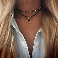 2022 new fashion women bohemian double layer colorful beads leather rope necklace women tree coin pendant beach necklace jewerly
