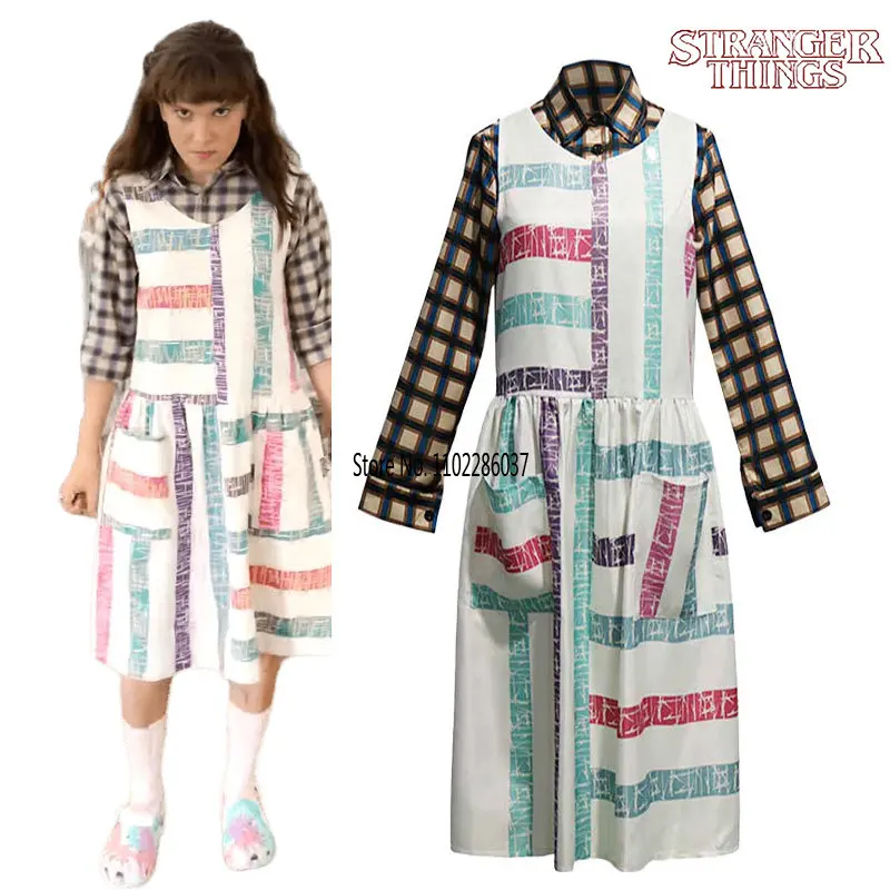 

Stranger Things Cosplay Season 4 Dresses Eleven Women Party Dress Plaid for Halloween Shirt Clothe Adult Prop