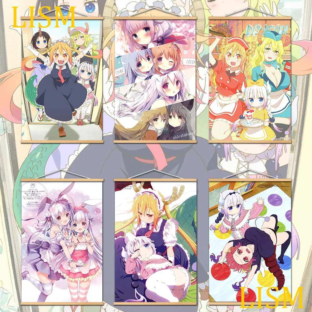 

Miss Kobayashi's Dragon Maid Tooru Kanna Fafnir Lucoa Anime Poster Manga Home Decor Canvas Poster Solid Wood Hanging Scroll