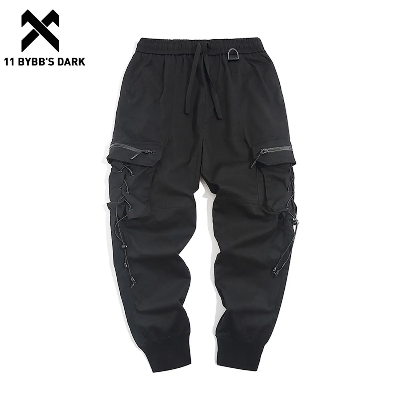 

11 BYBB'S DARK 2022 Summer Side Cross Rope Pockets Drawstring Bundle Feet Cargo Pants Man Trousers Casual Streetwear Men Pants