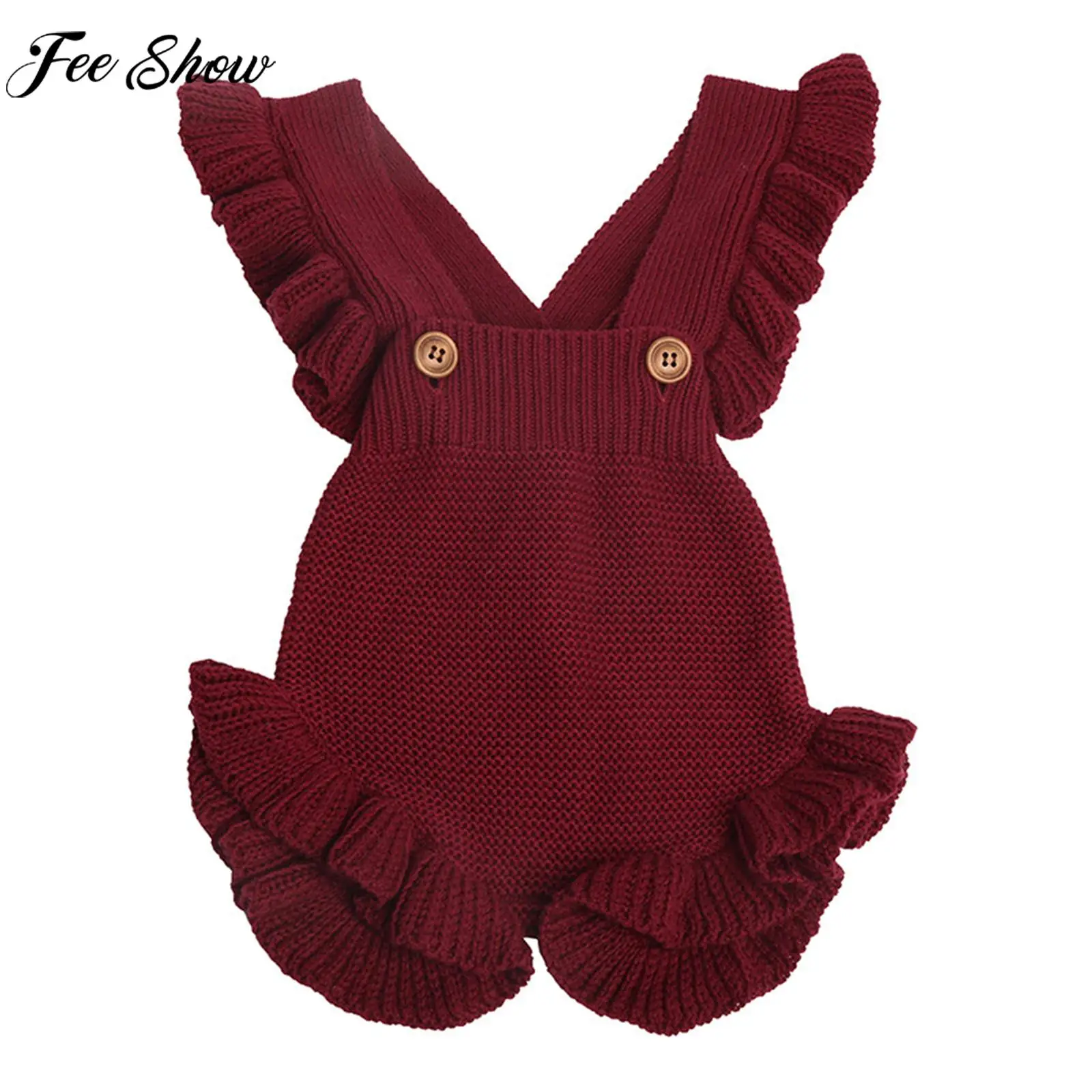 

Infant Girls Fashion Casual Knitted Sweater Romper Sleeveless Button Decor Ruffle Bodysuit Outerwear Daily Wear Loungewear
