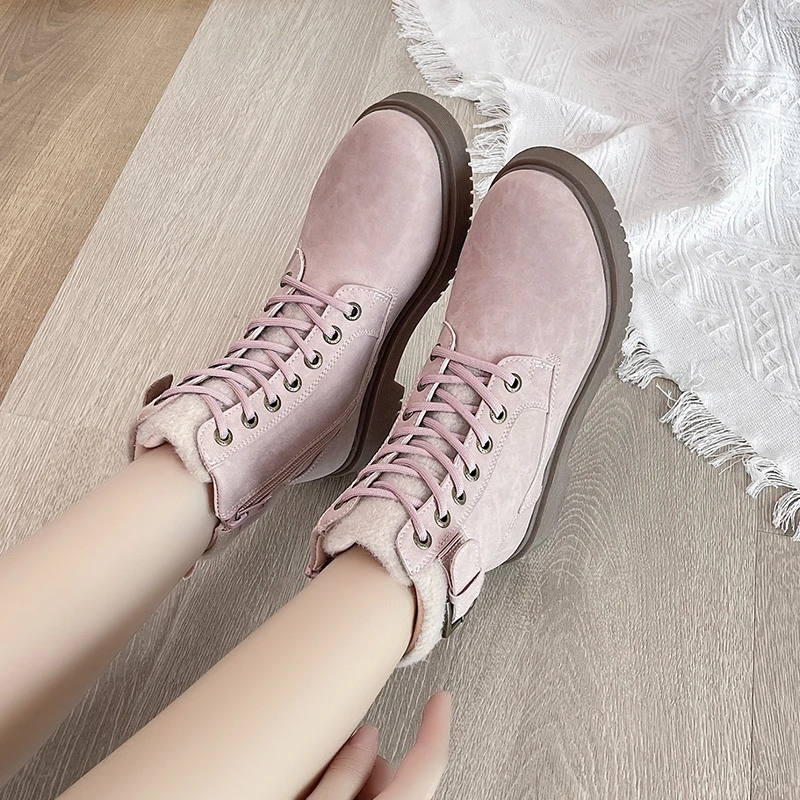 Women's Casual Boots Autumn and Winter New Low-heeled Thick-soled Boots Outdoor Fashion Lace-up Comfortable Women's Short Boots