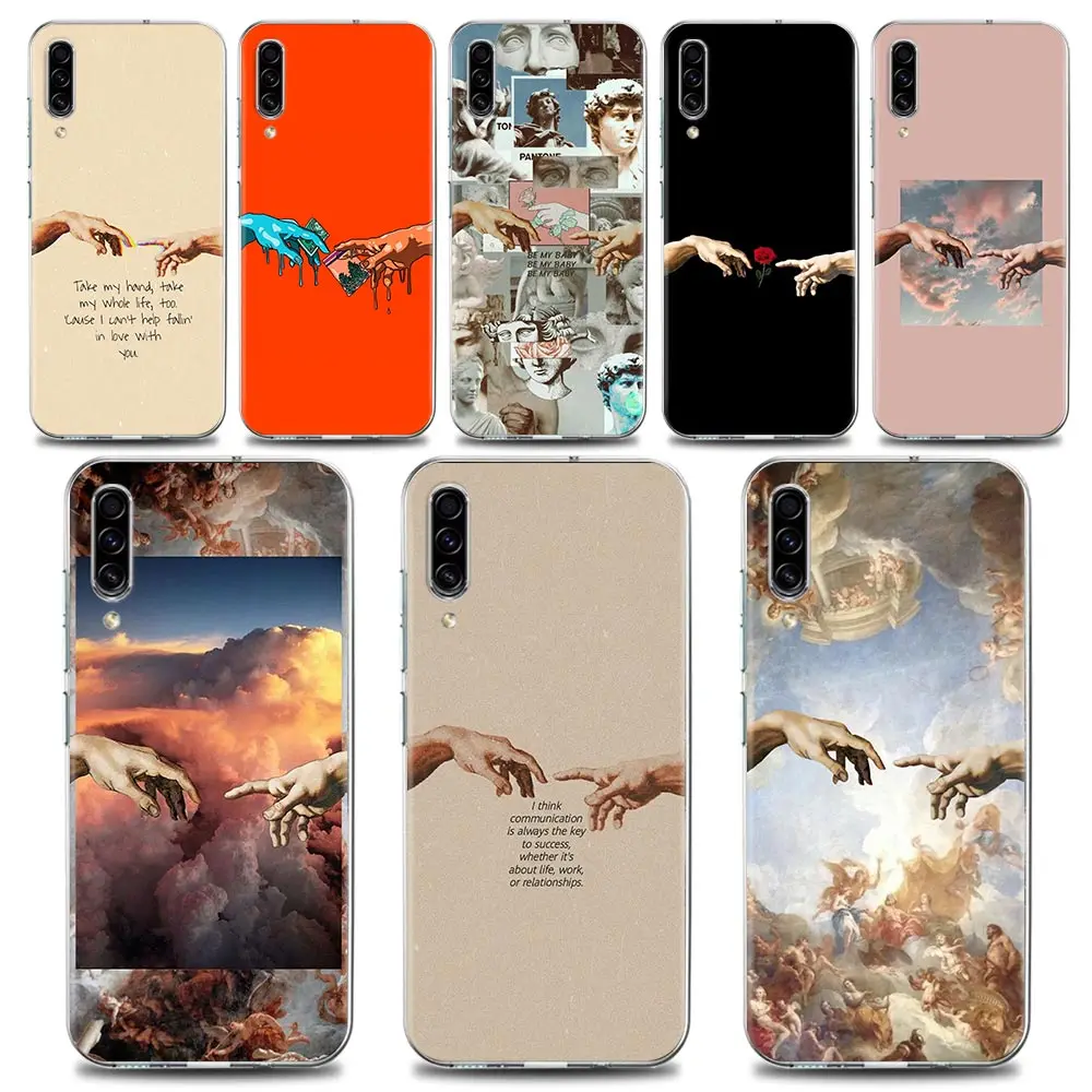 

Funny Hand Michelangelo Hands Clear Phone Case for Samsung A70 A70s A40 A50 A30 A20e A10 Note 8 9 10 Plus Lite 20 Soft Silicone