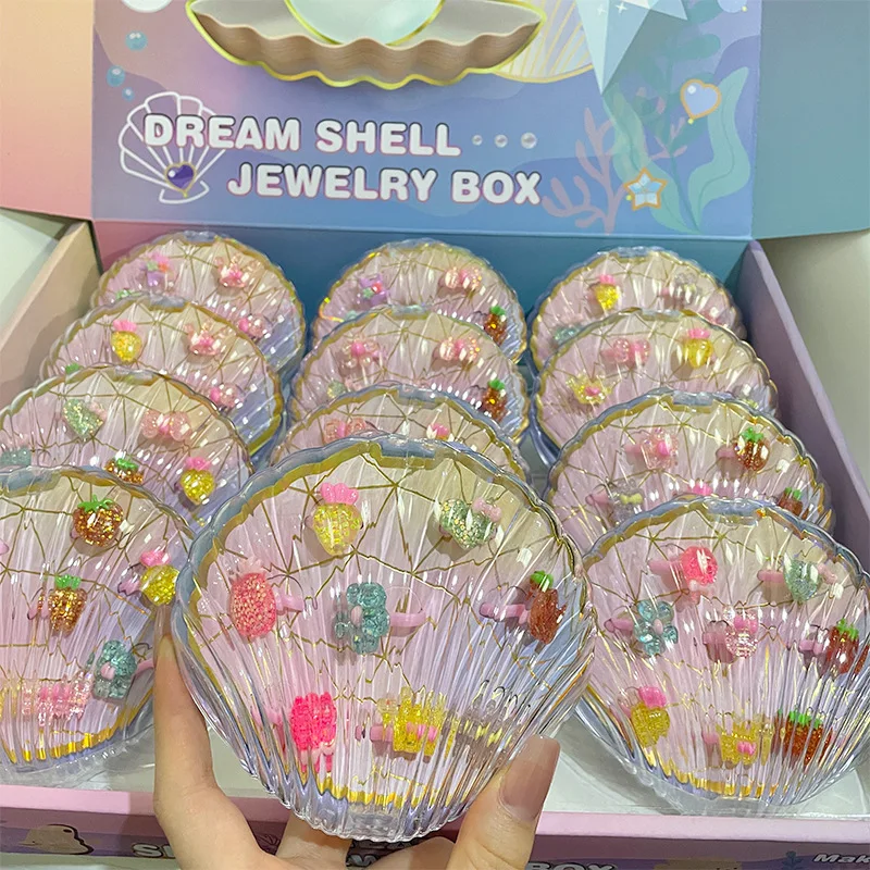 New Mermaid Shell Jewellery Box Simulation Ring Hairpin Accessories Girls Princess Play House Toy For Girlfriends Gift