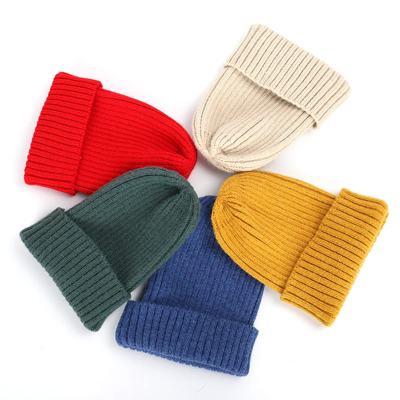 

2021 New Winter Solid Color Wool Knit Beanie Women Fashion Casual Hat Warm Female Soft Thicken Hedging Cap Slouchy Bonnet Ski
