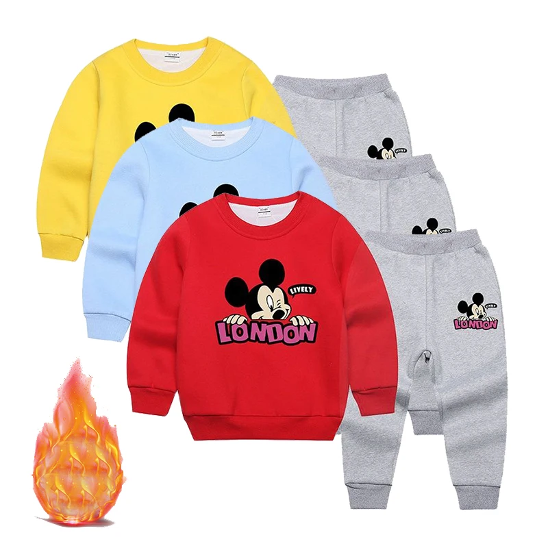 

Girls Boys Mickey Mouse Clothes Set Autumn Winter 2-8Y Children Cute Cartoon Pullouver Pant Two Piece Kids Sports Disney Suit