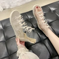 zapatos mujer primavera verano 2022 women sandals bow roman sandals all match fairy style flat high top cool boots ins tide shoe