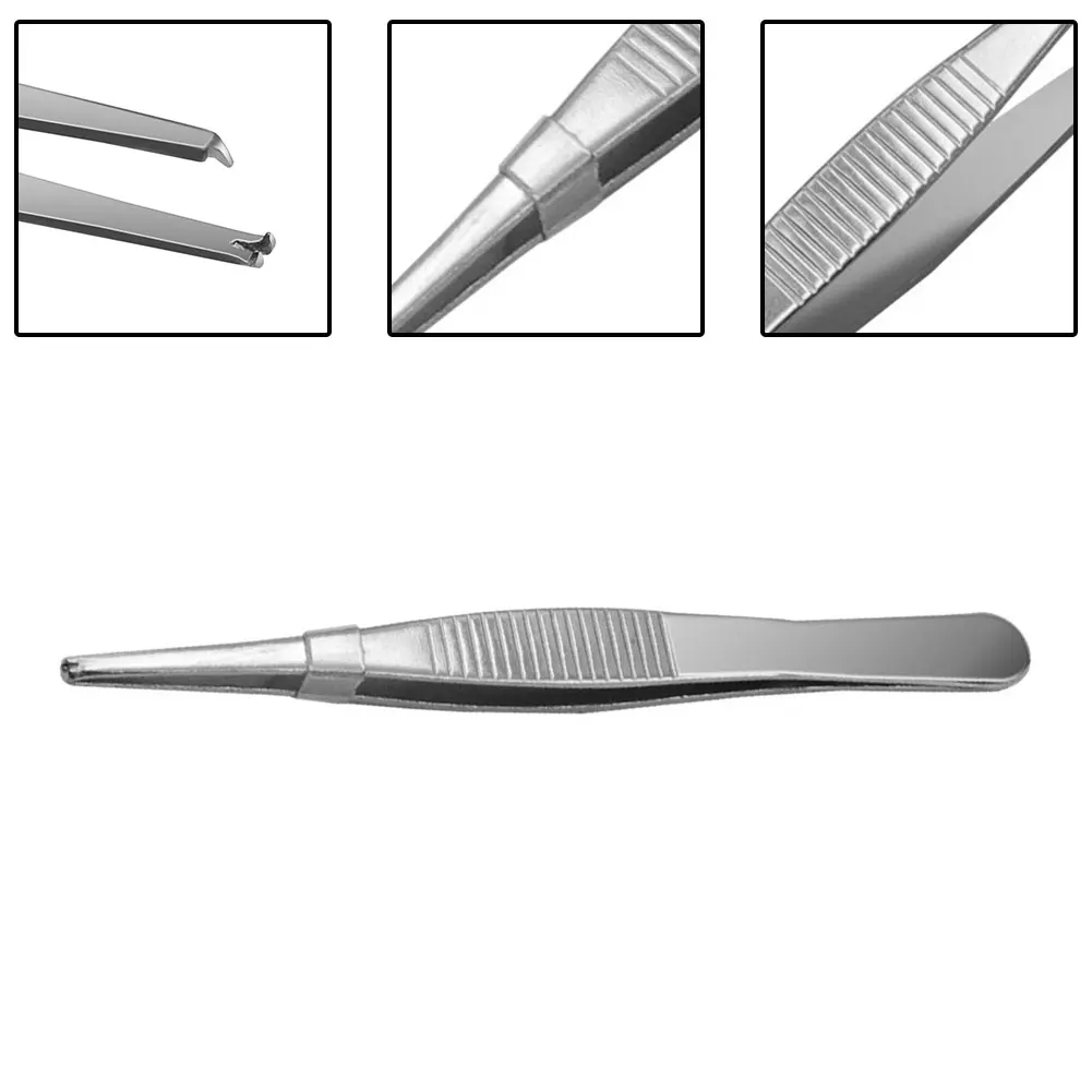 

1pcs 5.51inch Silver Stainless Steel Toothed Tweezers For Suture Manipulate Needles Hold Suturing Tissue During Hand Tools