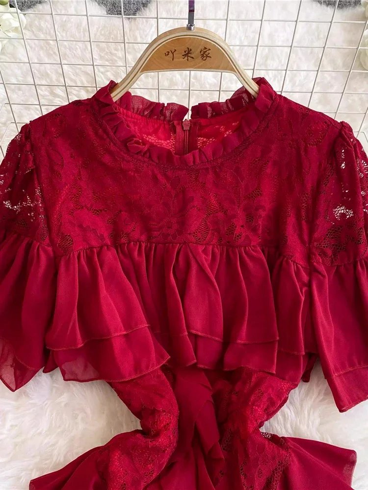 Женское длинное кружевное платье в стиле пэчворк элегантное платье-трапеция с