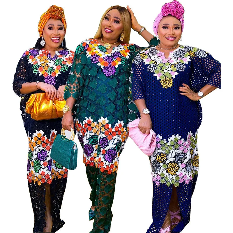 

Nigeria Ladies Lace Caftan Dress African Dresses for Women Traditional Print Abaya Musulman Boubou Robe Africaine Femme Clothes