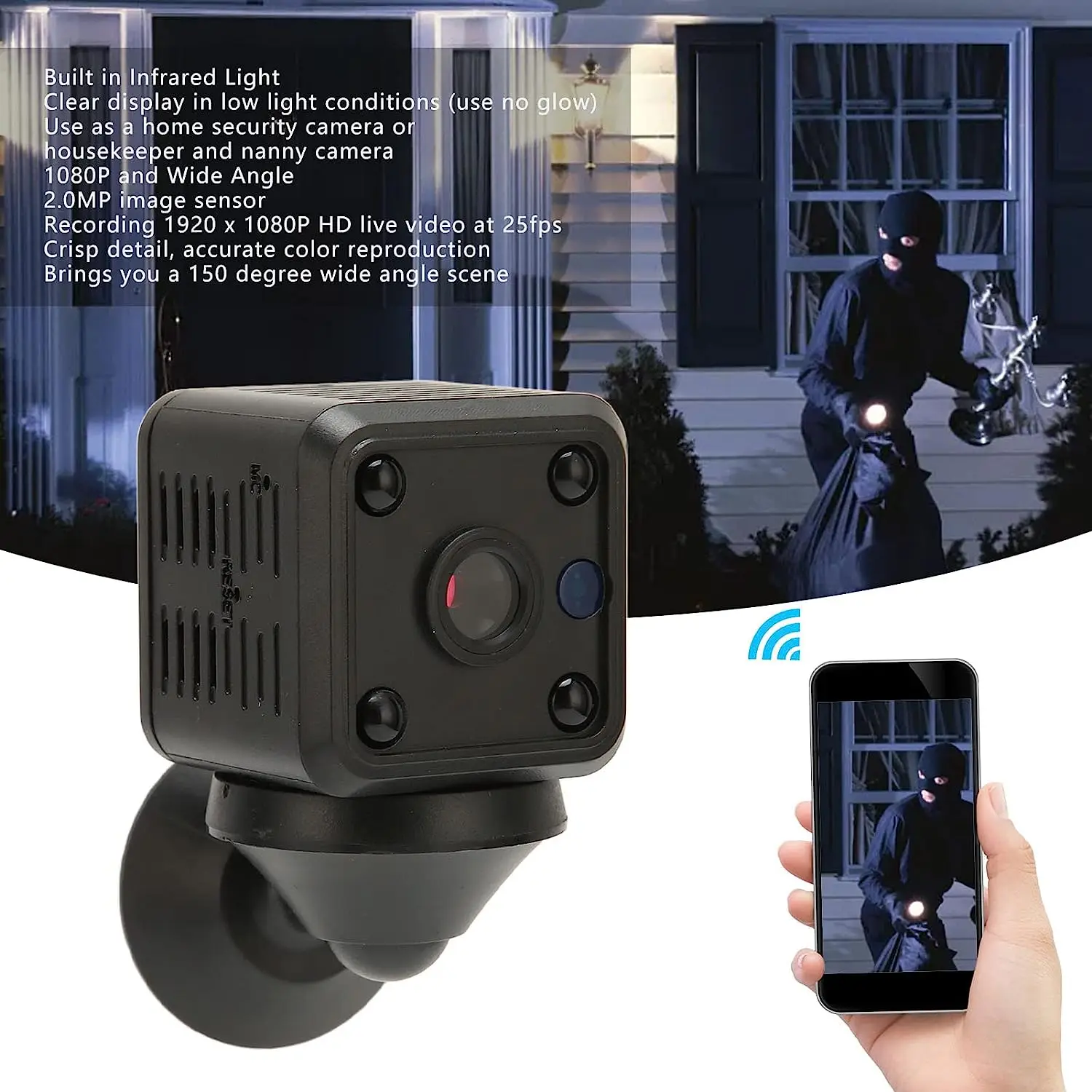 

Magnetic Security Camera, Rechargeable Wireless Mini Camera Motion Detection for Car for Office