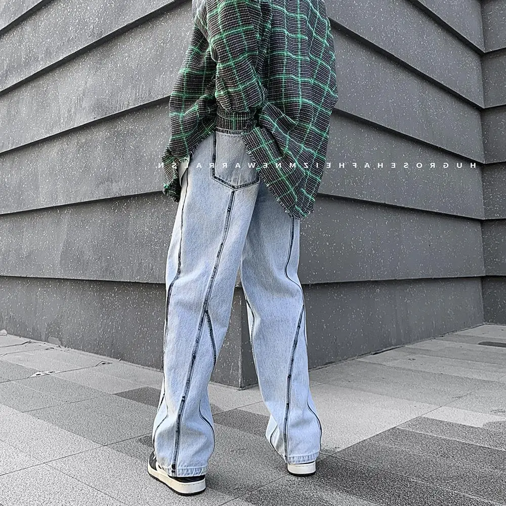 Four Seasons New Men's High Street Jeans Straight Pants Loose Wide Leg Pants Hip Hop Fashion Street Men's Ins Hot Sale JEANS
