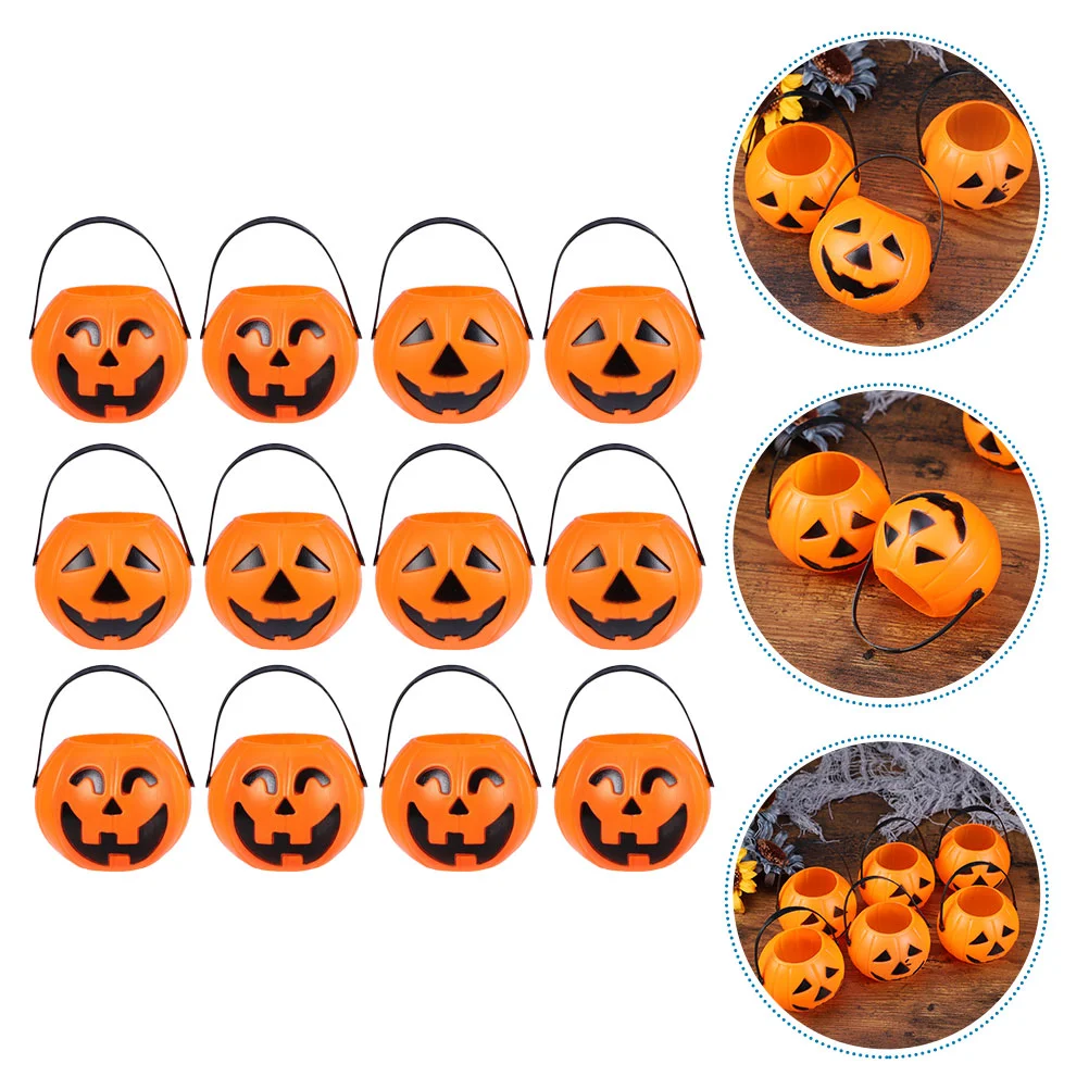 

12pcs Halloween Pumpkin Buckets Candy Holder Trick-or-Treat Candy Bucket Party Snack Bucket Random Color/Style