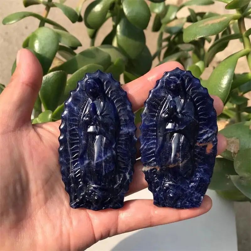 

Natural Blue Sodalite Crystal Handmade Madonna Carved Statue For Home Decoration Gift Sculpture Decorate Gift 1pcs