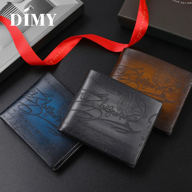 DIMY Women's Bag Fashion Genuine Leather Wallets Folding Short Men Wallets Handmade Folding Ruched Multi-card Holder Male Wallet