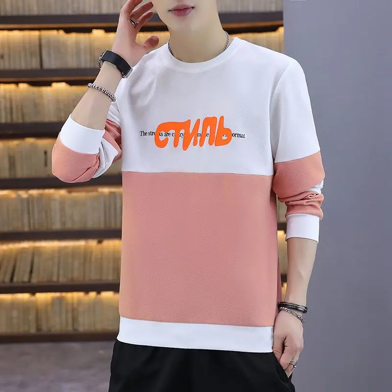 Свитшот мужской флисовый контрастных цветов Модный молодежный Свободный