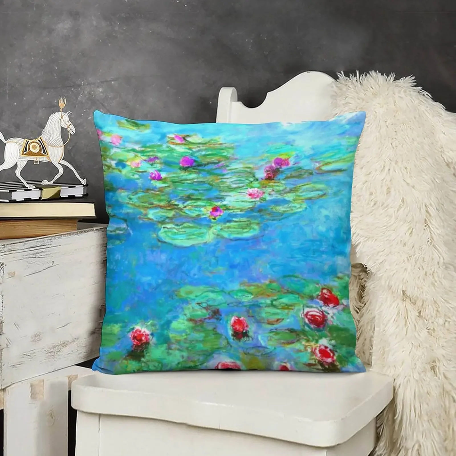 Claude Monet - Голубые синие водяные лилии / Nymph Öl Vert d⟪u Декоративная подушка Плед