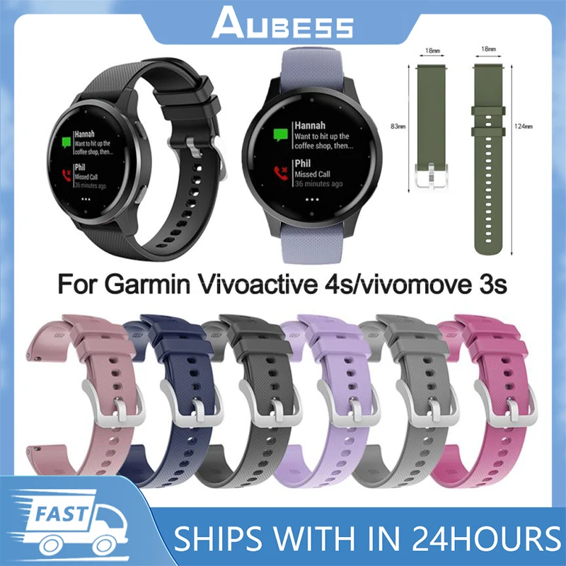 

For Garmin Vivoactive 4s/vivomove 3s Silicone Silver Buckle Strap Replacement Watchband 18mm Fashionable