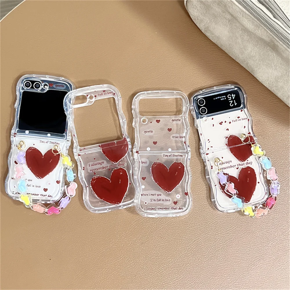 Милый мультяшный чехол с любовным сердцем и цепочкой на ремешке для Samsung Galaxy Z