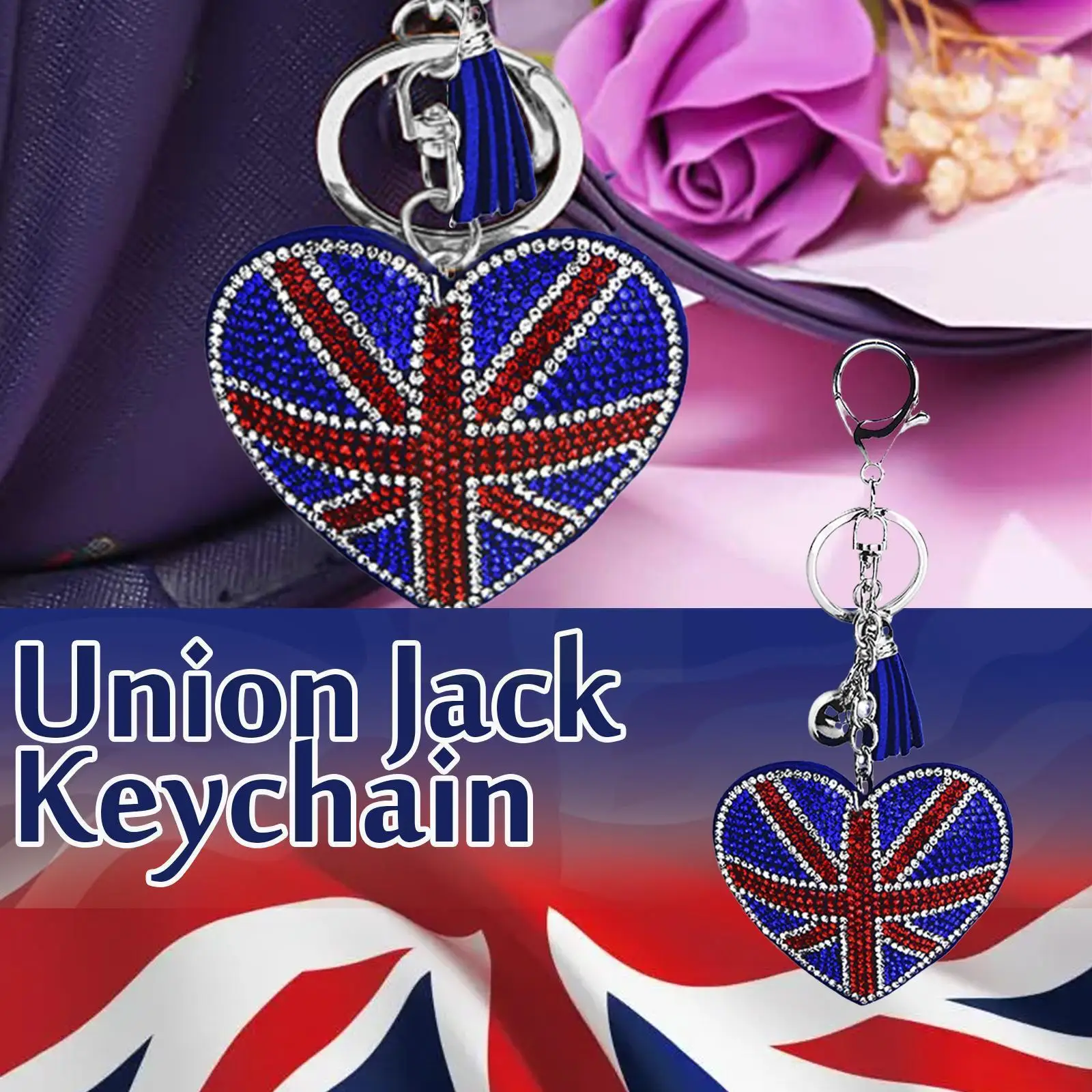 

British Flag Chain Diamond Heart Shape Chain Queen Fashion 70th Celebration Chain Of Anniversary Britain Temper V0w1
