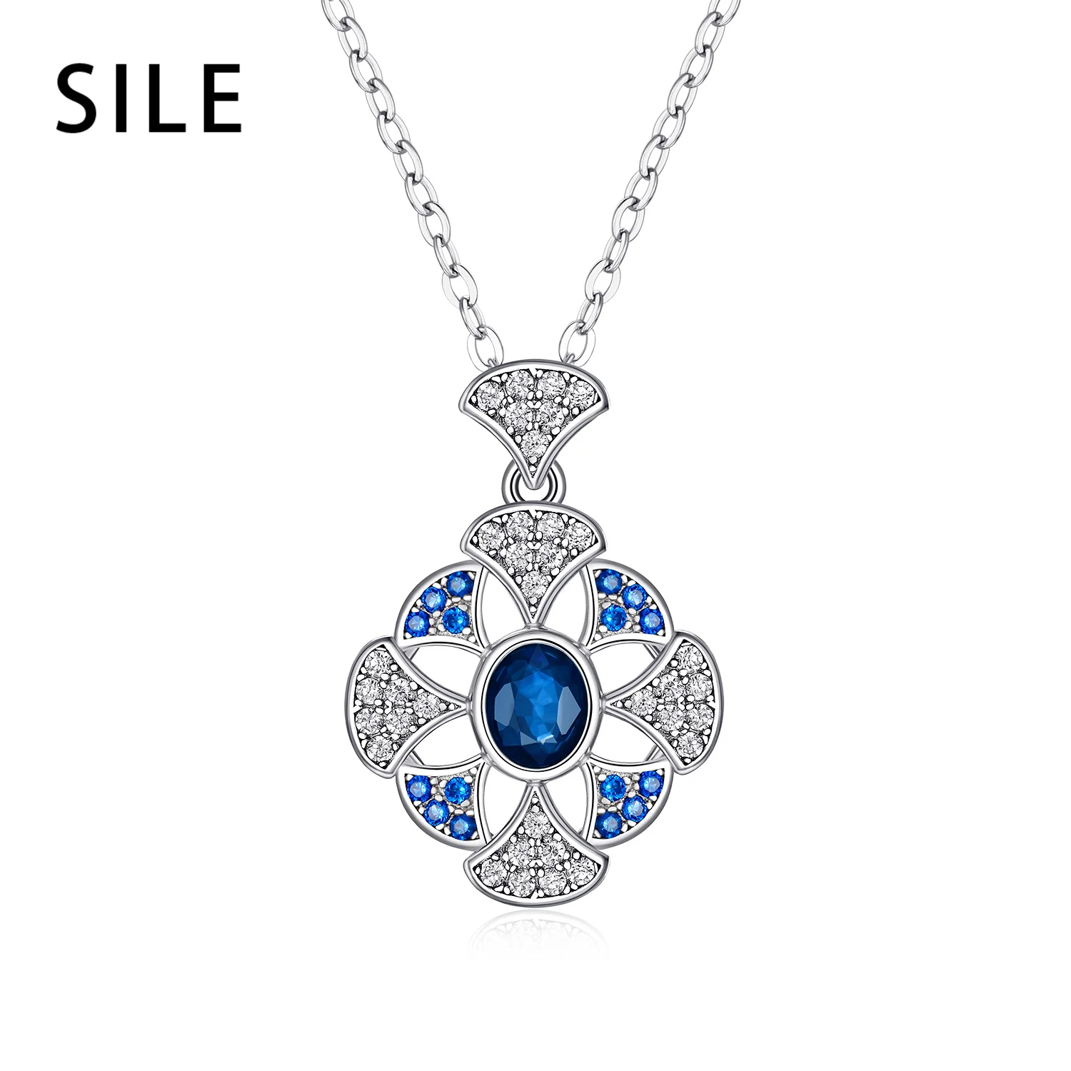 

SILE Original 925 Sterling Silver Jewelry 0.55 Carat Sapphire Crystal Pendant Necklaces Women Gemstone Clavicle Chain Party Gift