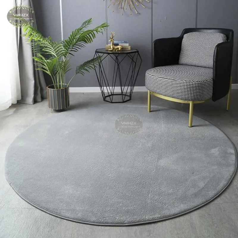 

Pure Color Carpet Round Flannel Anti-Slip Living Room Bedroom Coffee Table Floor Rug Children Crawling Mats Room Decoration