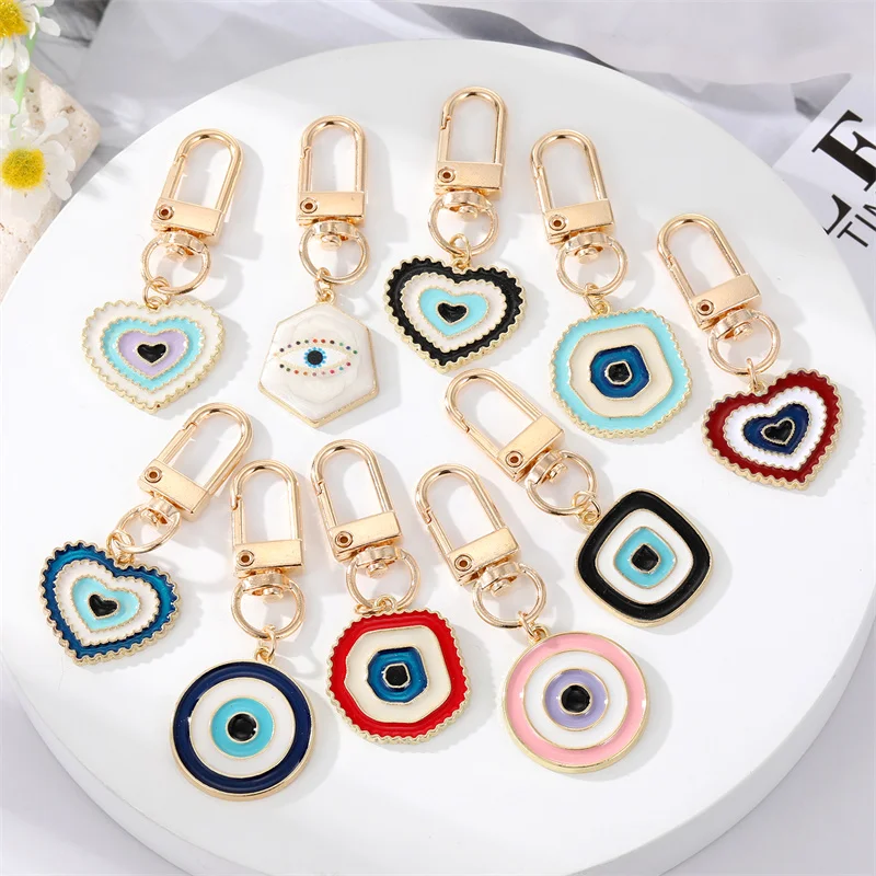 

Boho Irregular Heart Evil Eye Keychain Keyring For Friends Couples Blue Eye Bag Car Airpods Box Phone Charm Accessories Jewelry