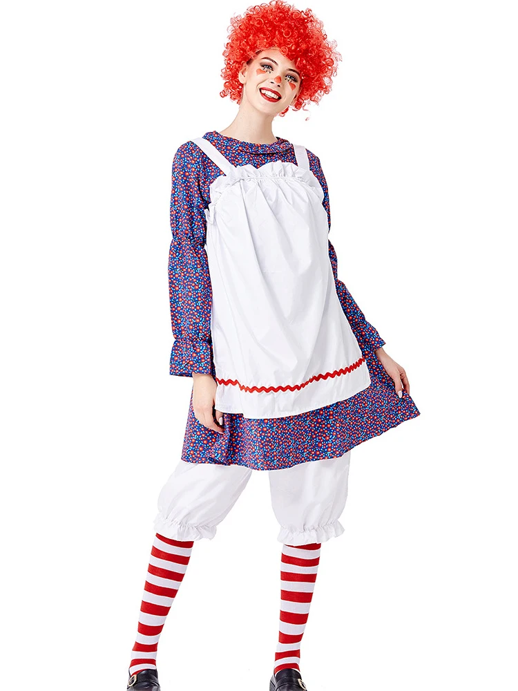 

Fantasia Purim Halloween Costumes for Women Teens Girls Muppet Rag Doll Girl Costume Candy House Cosplay Dress Bloomers