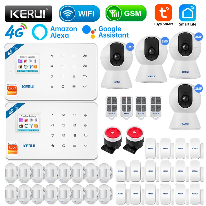 

KERUI W184 Tuya Smart Home GSM 4G WIFI Security Protection Alarms Anti Theft Security Alarm System Kit Sensor 6 Languages Garage