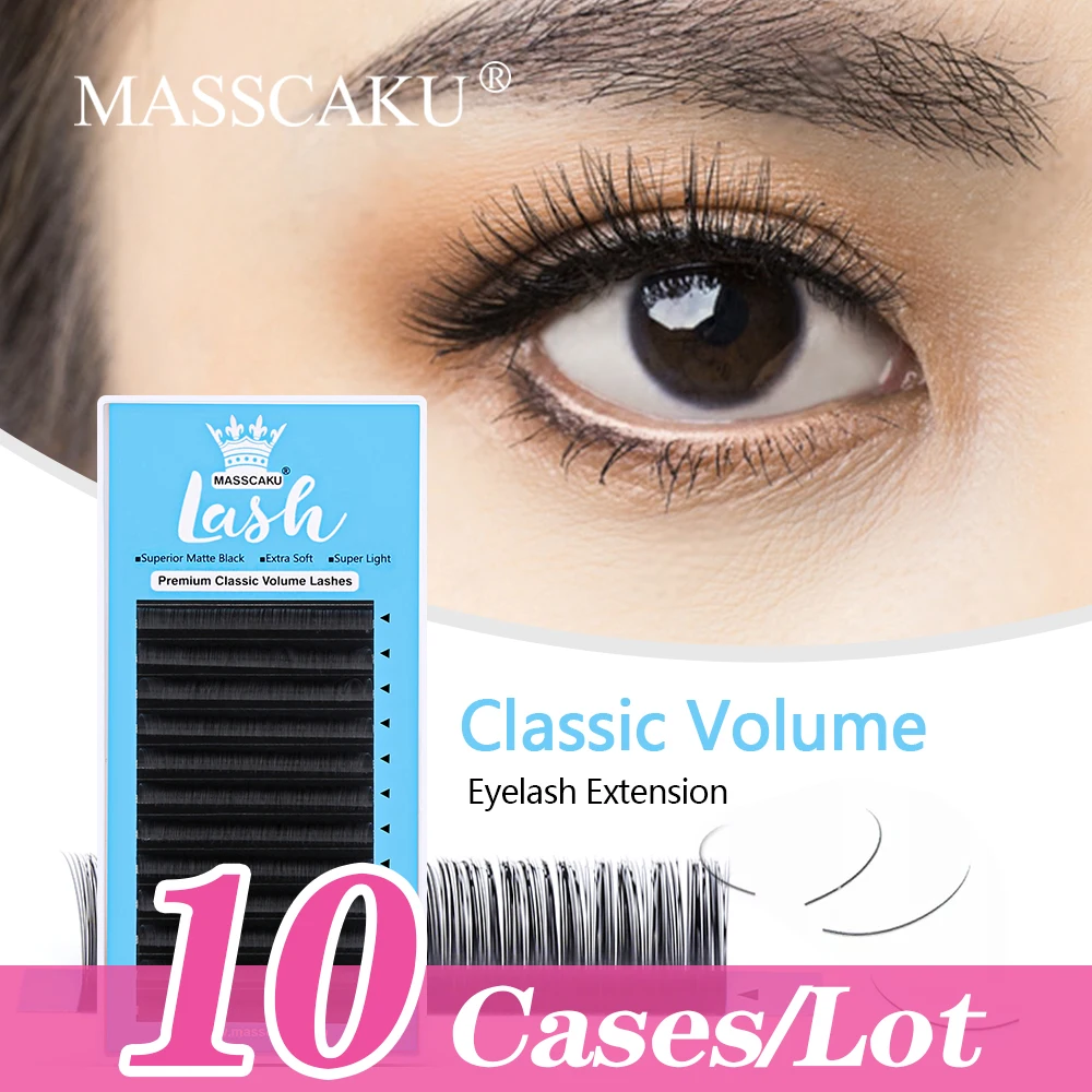 

10case/lot MASSCAKU Matte Black C/CC/D/DD Curl Classic Volume Eyelashes Korean PBT Soft and Natural Individual Lashes