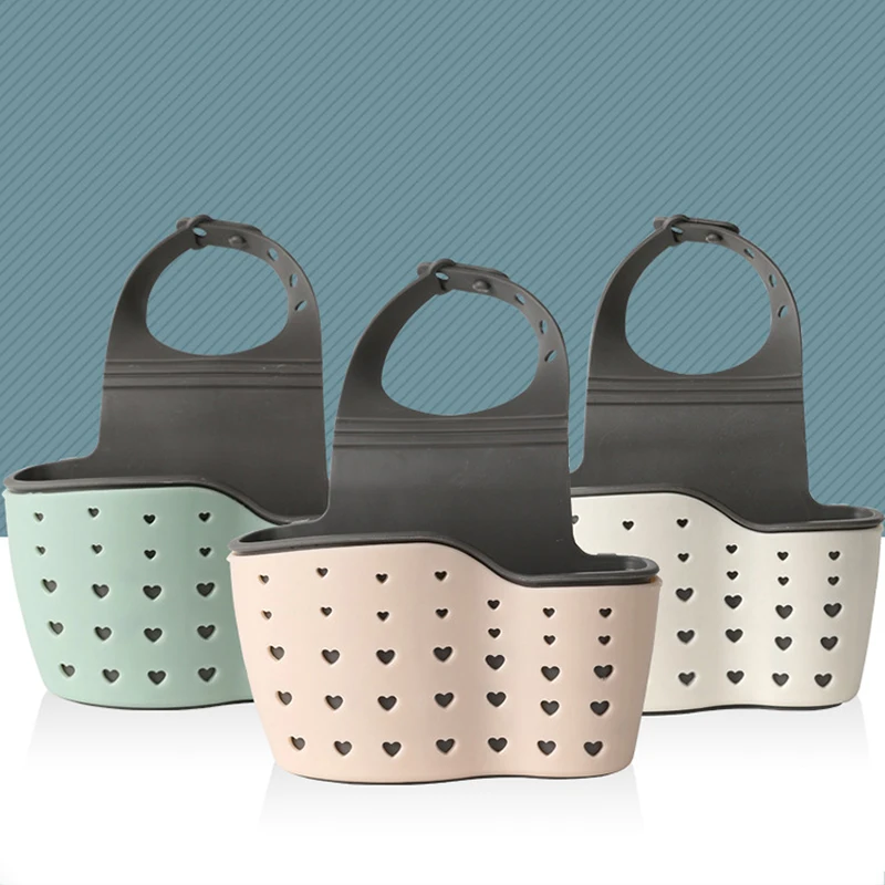 

1Pcs Adjustable Bag Faucet Holder Sink Shelf Love Pattern Bathroom Holders Soap Sponge Drain Rack Kitchen Accessories