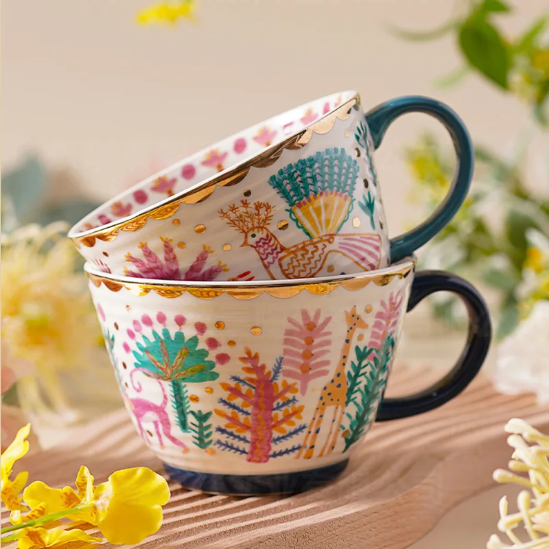

520ml Romantic Ceramic Breakfast Tea Cup Bohemian Coffee Mug Creative Coffee Cup Milk Cereal Cup Large-capacity National Mug