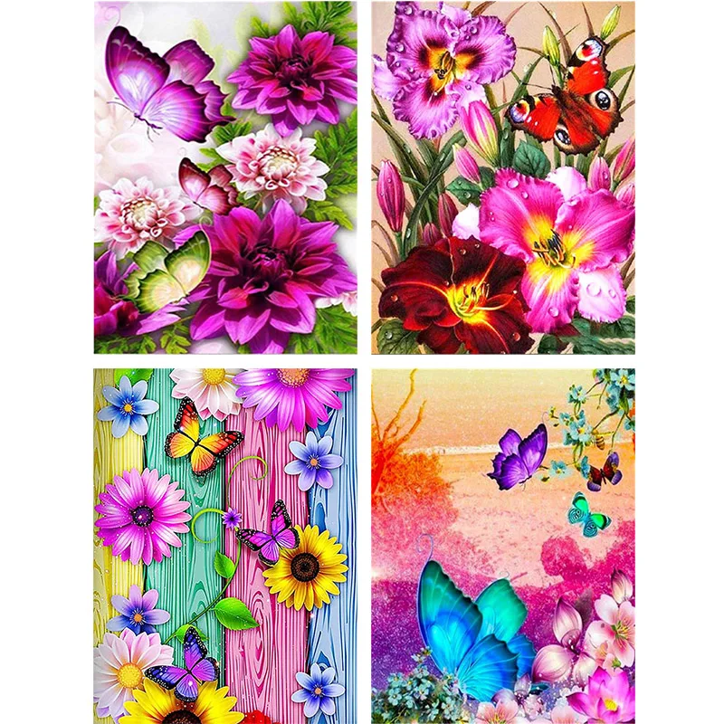 

Алмазная живопись с бабочками, 5D полноразмерная вышивка квадратными/круглыми стразами, мозаика Стразы с цветами, вышивка крестиком, домашний декор