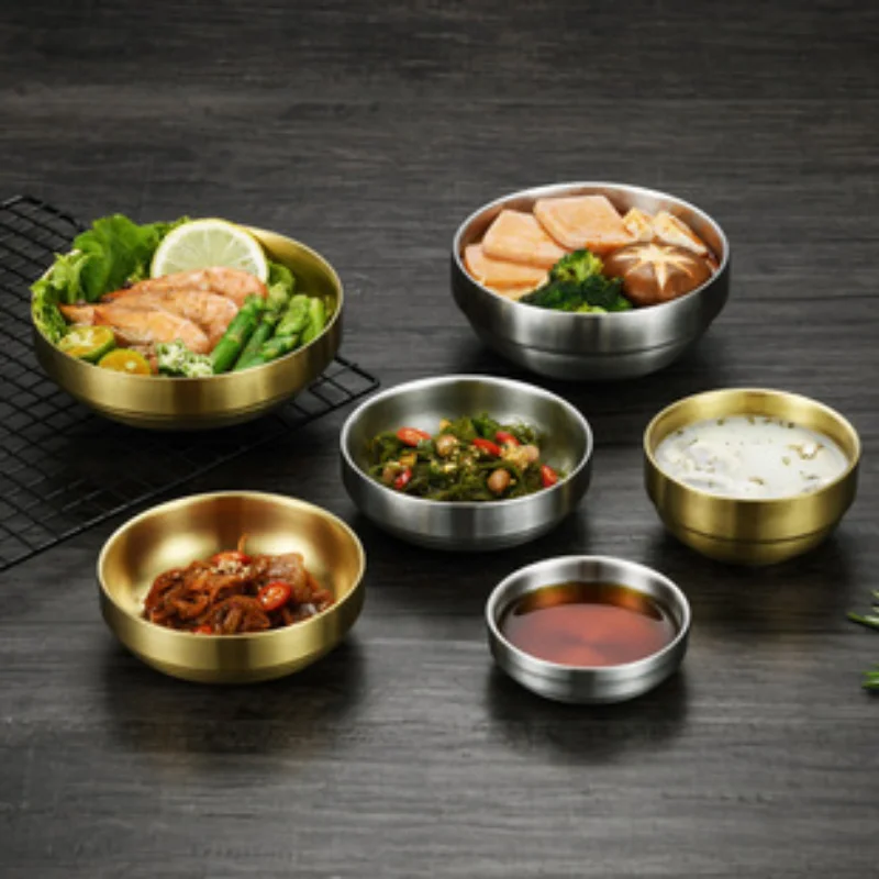 

3PCS Kimchi Dinner Plates Hot Pot Western Dish Condiment Round Dish 304 Stainless Steel Sauce Dinner Set Plates and Dishes